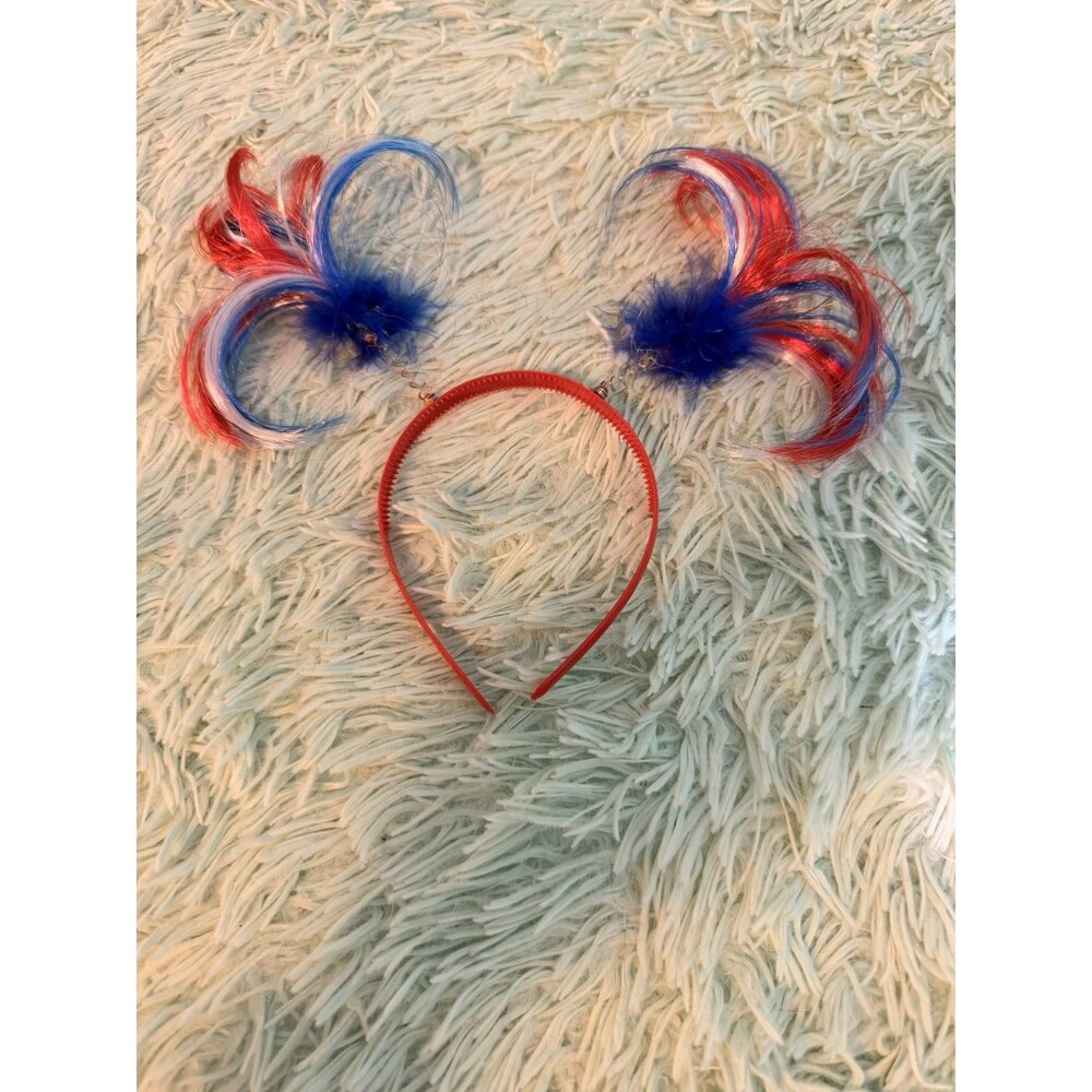 Celebrate Patriotic Headband Tinsel Pom-poms Hair Red White 4th Of July Party